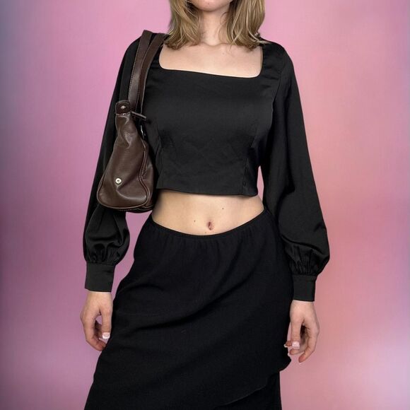 Astr Black long sleeve satin Blouse - Picture 2 of 8